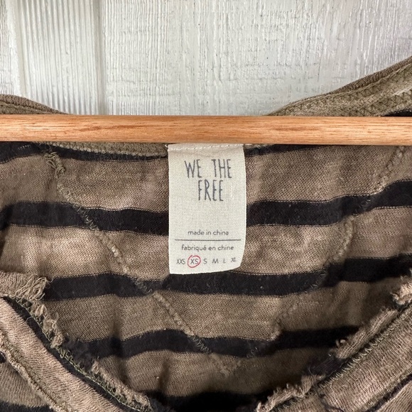 Free People We the Free Head in the Clouds Striped Green Distressed Shirt - Picture 2 of 5